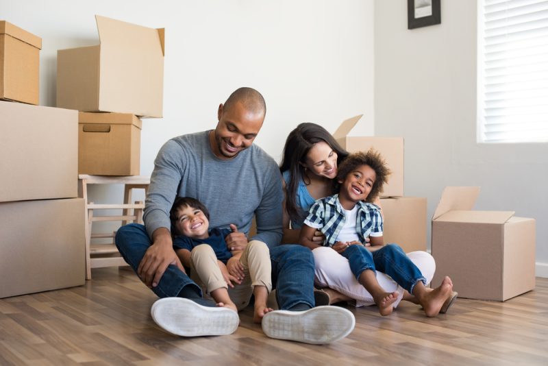 Happy family together in a new house